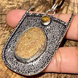 Tiger Eye & Aventurine Pendant 2 1/4”